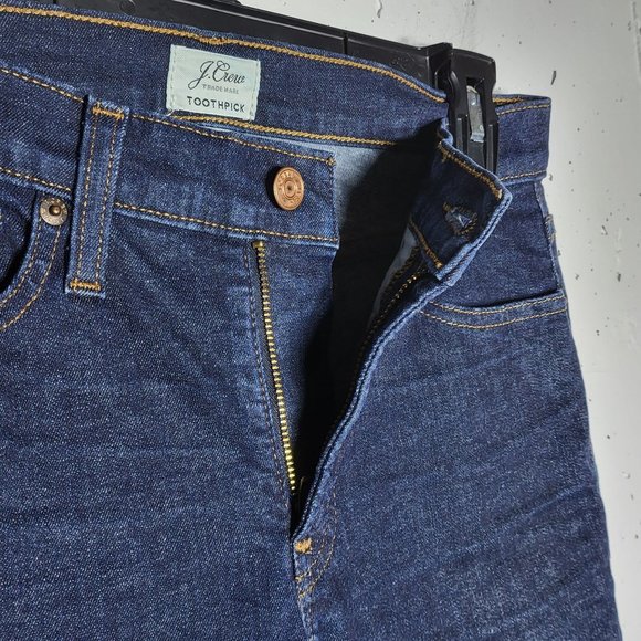 J. Crew Women's Toothpick Mid Rise Dark Wash Denim Blue Jeans Size 27 Casual - Picture 3 of 11
